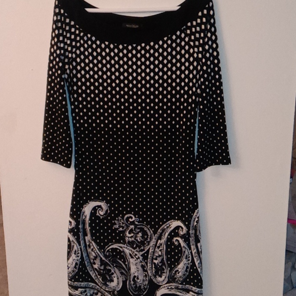 White House Black Market Black White Off Shoulder Dress Women's Medium Paisley